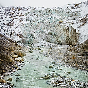 Mountain ice glacier Gomukh source of river Ganga panorama