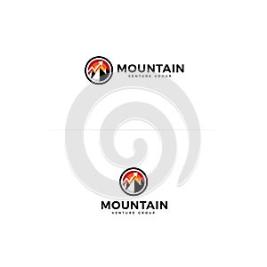 Mountain icon. Circle shape with mountain logo concept for venture group, finance advisor,adventure and trip. Round