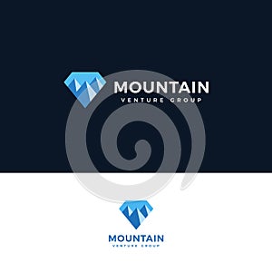 Mountain icon. Diamond shape with mountain logo concept for venture group, finance advisor, adventure and trip. Simple