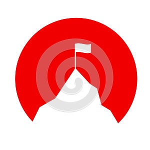 Mountain Icon. Mountains and flag logo, simple icon. Mountain - red icon on white background. Vector illustration