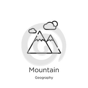 mountain icon vector from geography collection. Thin line mountain outline icon vector illustration. Outline, thin line mountain