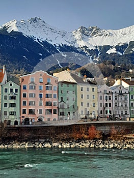 Mountain in Innsbruck, Austria, and river Inn