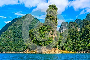 Mountain island full of green tree.