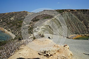 Mountain isthmus between Qarraba Bay and Ghajn Tuffieha Bay. Il-Qarraba, L-Imgarr, Malta