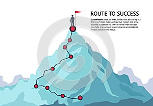 Mountain journey path. Route challenge infographic career top goal growth plan journey to success. Business climbing