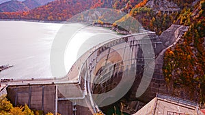 Mountain and Kurobe dam in Japan Alpine route