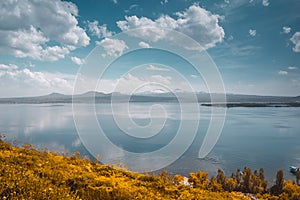 Mountain lake autumn landscape. Mountain range