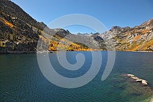 Mountain lake with azure water