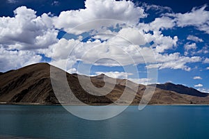 Mountain lake blue sky and cloud