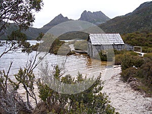 Mountain lake boatshed