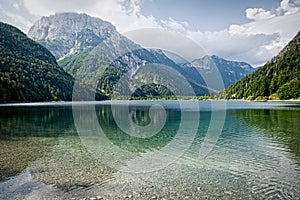 A mountain lake with cold crystal clear water