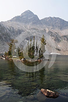 Hazy Mountain Lake with Island photo