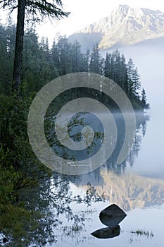 Mountain lake and fog