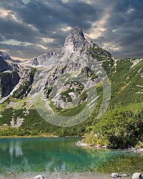 Mountain lake in high tatras summer landscape