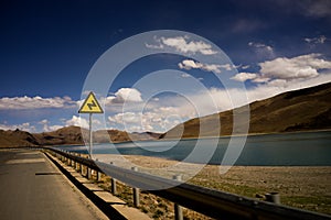 Mountain lake hightway and blue sky