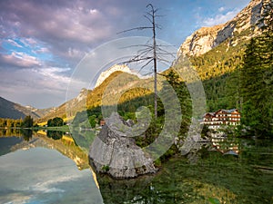 Mountain lake Hintersee Ramsau in Berchtesgadener Land