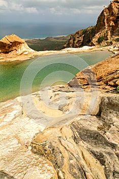 The mountain lake of Homhil on the island of Socotra