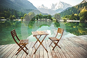 Mountain lake Jasna in Krajsnka Gora,  Slovenia. Triglav National Park, Julian alps. Travel slovenia. Mountain goat