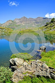 Mountain lake Lago di Loie in National park Gran Paradiso, Lillaz, Cogne, Aosta valley, Italy.