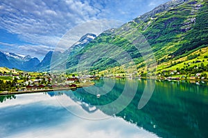 Mountain lake landscape, Olden, Norway