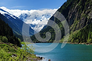 Mountain lake landscape in the Stilluptal. Austria, Tirol