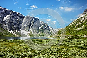 Mountain lake landscape view, Norway.