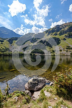 Mountain lake in late summer in Slovakian Carpathian Tatra