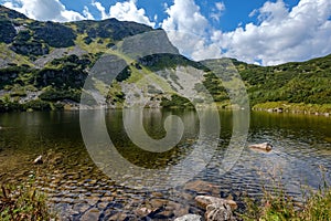 Mountain lake in late summer in Slovakian Carpathian Tatra