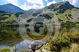 Mountain lake in late summer in Slovakian Carpathian Tatra