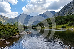 Mountain lake in late summer in Slovakian Carpathian Tatra