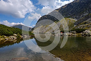 Mountain lake in late summer in Slovakian Carpathian Tatra