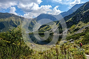 Mountain lake in late summer in Slovakian Carpathian Tatra