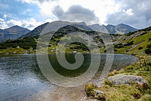 Mountain lake in late summer in Slovakian Carpathian Tatra