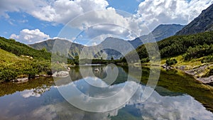 Mountain lake in late summer in Slovakian Carpathian Tatra