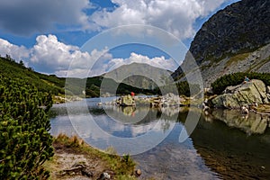 Mountain lake in late summer in Slovakian Carpathian Tatra