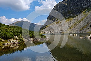 Mountain lake in late summer in Slovakian Carpathian Tatra