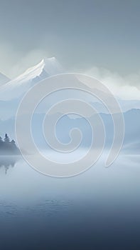 Mountain lake in the morning mist wallpaper for Notebook cover, I pad, I phone, mobile high quality images.