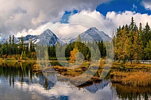 Mountain lake in National Park High Tatra. Strbske pleso, Slovakia, Europe. Beauty world.