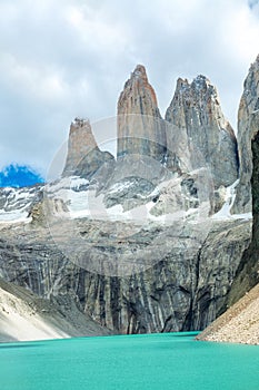 Mountain lake in national park Torres del Paine, landscape of Patagonia, Chile, South America