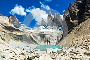 Mountain lake in national park Torres del Paine, landscape of Patagonia, Chile, South America
