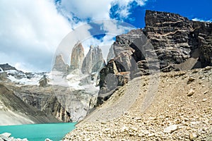 Mountain lake in national park Torres del Paine, landscape of Patagonia, Chile, South America