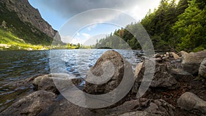 Mountain Lake with Rocks in Foreground