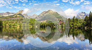 Mountain lake Strbske pleso and High Tatras national park, Slovakia - landscape