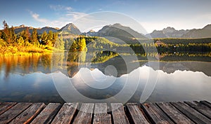 Mountain lake Strbske pleso and High Tatras national park, Slovakia - landscape