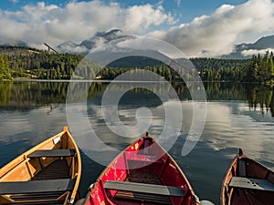 Mountain lake Strbske pleso in National Park High Tatra, Slovakia, Europe