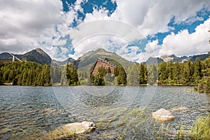 Horské jezero Štrbské pleso Národní park Vysoké Tatry, Slovensko