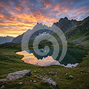 Mountain Lake Sunset Reflection Landscape
