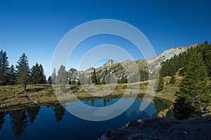 Mountain lake in Switzerland on a sunny day