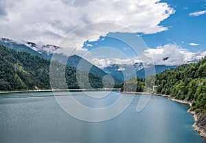 The mountain lake Sylvenstein lake in Bavaria, Germany