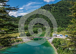 The mountain lake Sylvenstein lake in Bavaria, Germany